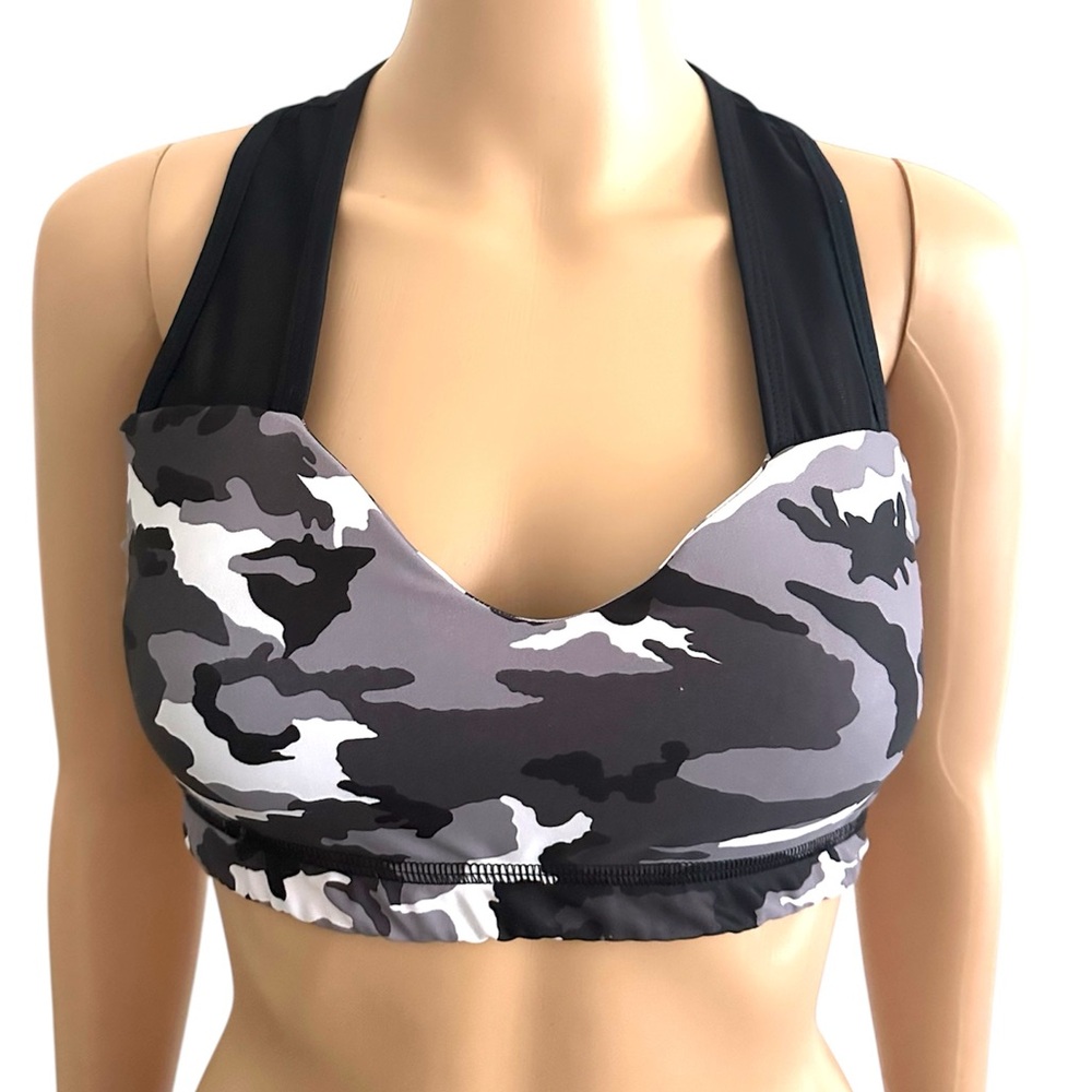 Mesh Black & White Camo Sports Bra